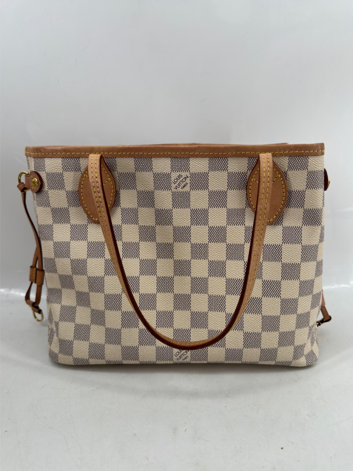 Louis Vuitton Neverfull Tote PM White Canvas Tote Damier Azur Authentic
