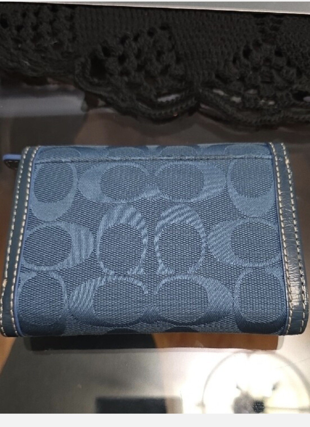 EUC Coach Blue Signature Tote Bag with Matching Wallet, Zip & Turn Lock, Pockets