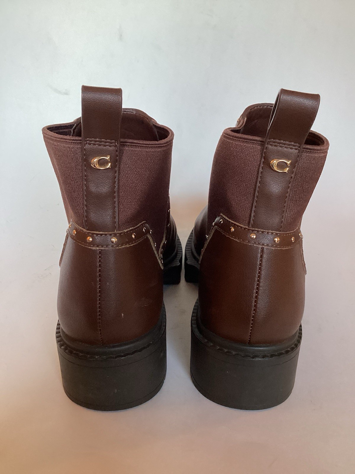 Coach Lory Leather Brown Studded Chunky Ankle Boots WORN ONCE Retail $250 Size 7