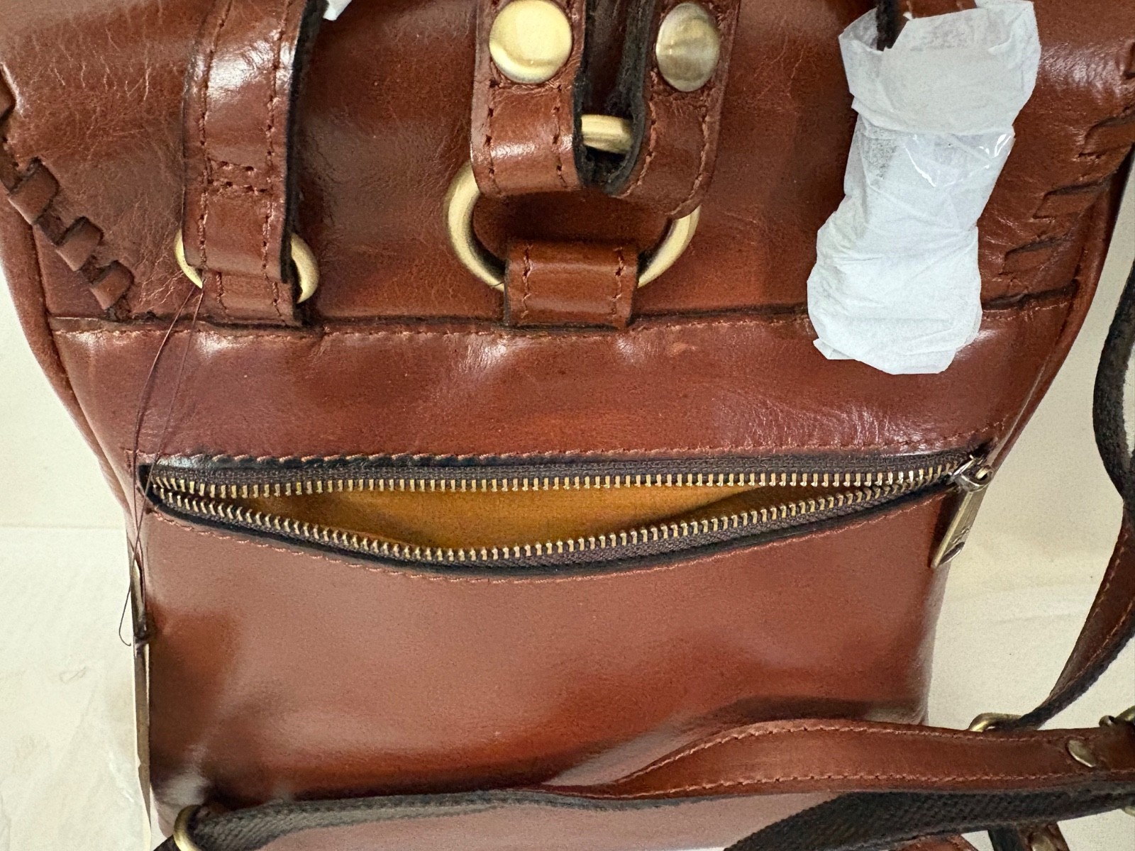 Patricia Nash Leather Backpack KIMINA Cognac Whip Stitching Flap Top Handle NWT