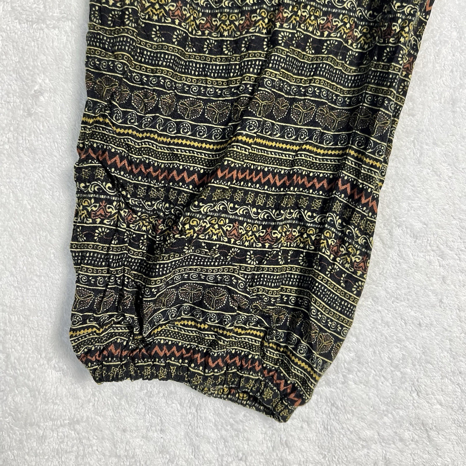 Earthbound Trading Co. Pants Womens L Green Floral BOHO Parachute Harem