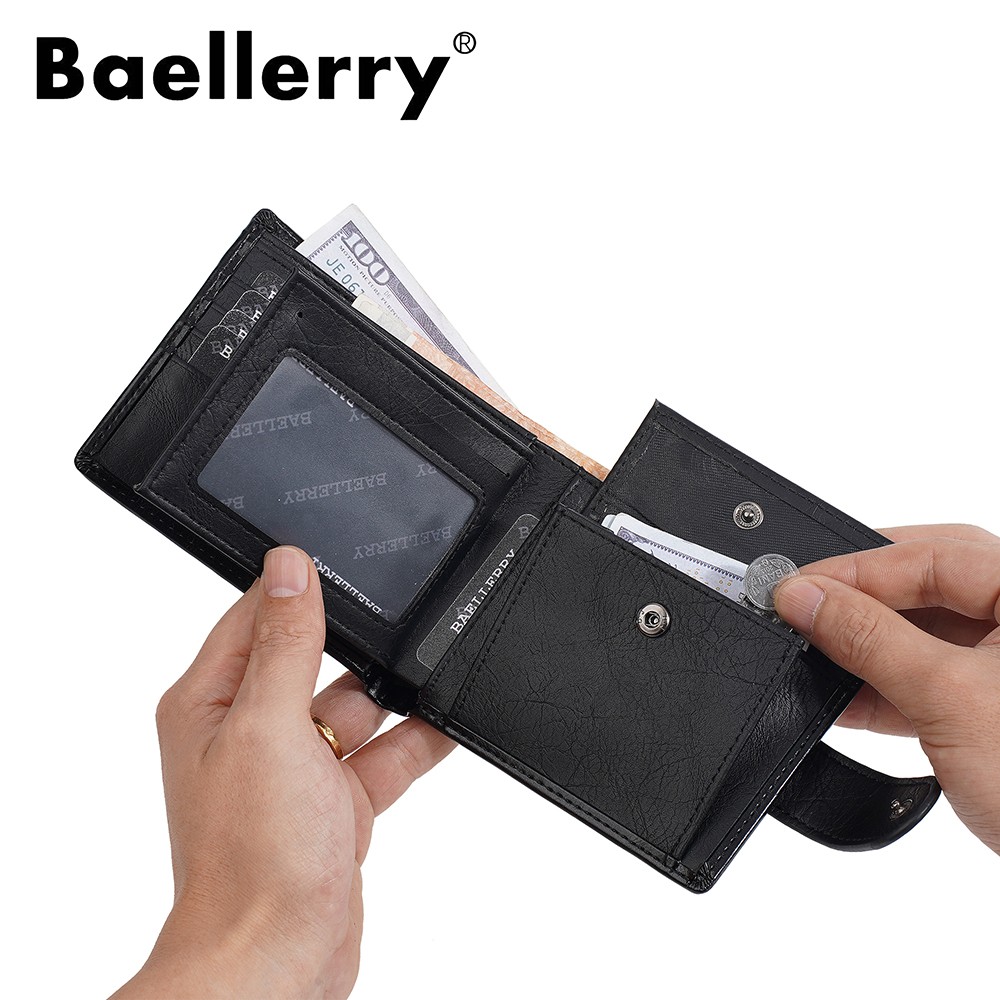 Men’s Leather Thin Business Card Case Wallet Folding Billfold Wallet Hasp Snap