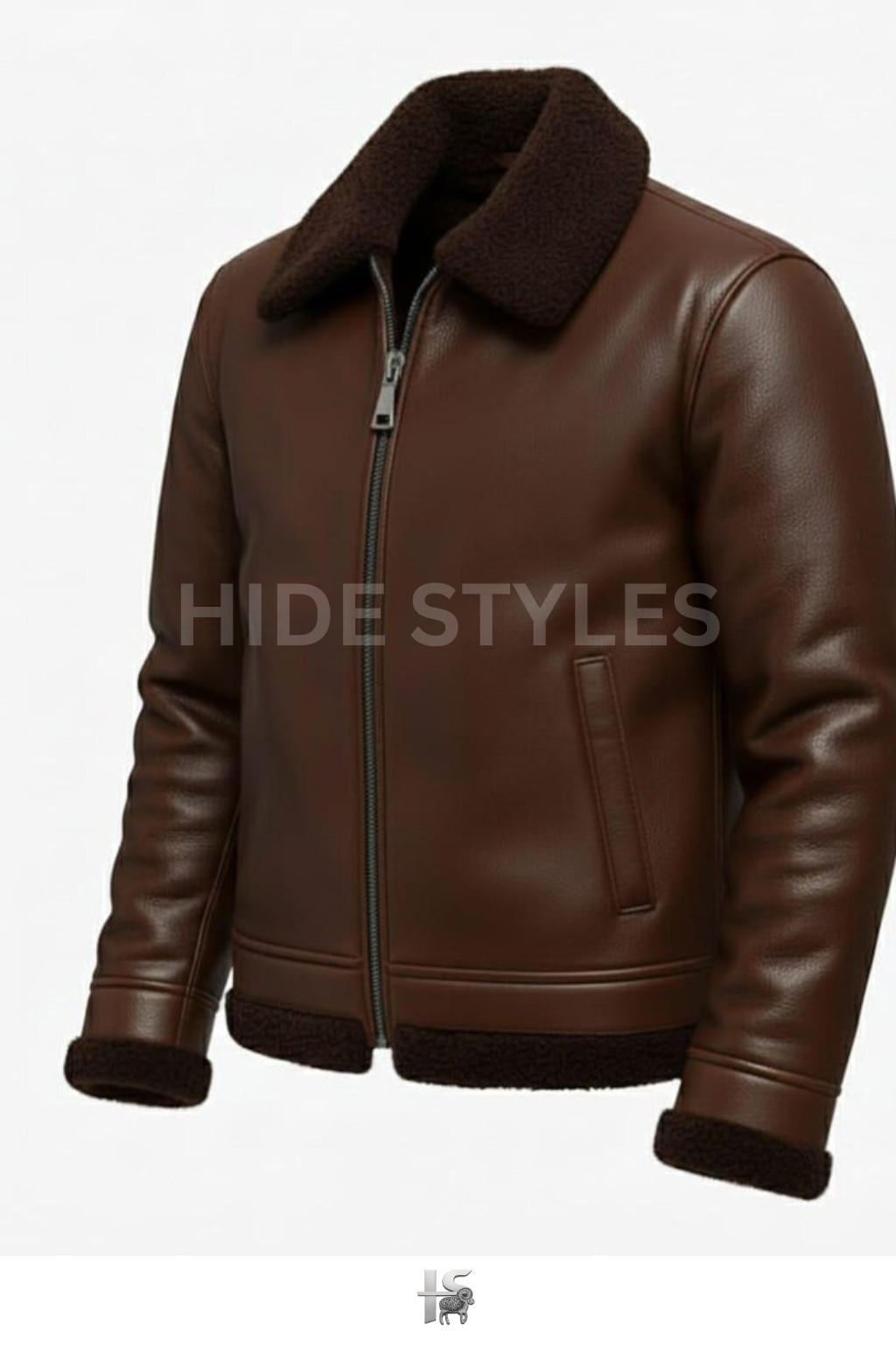 Men’s Brown Sheepskin Leather Bomber Jacket 100% Real Fur Collar