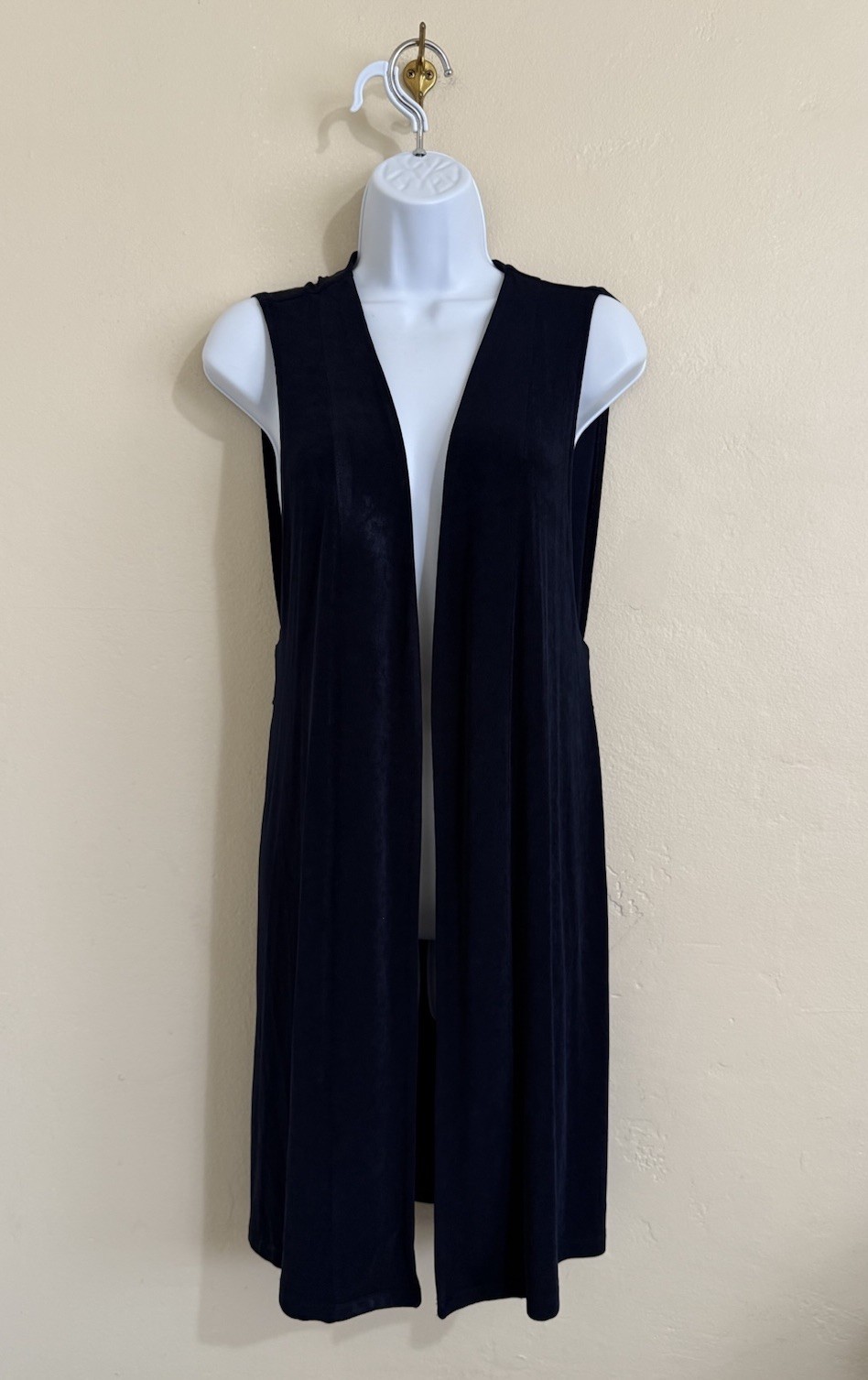 Chicos Travelers Acetate Knit Open Vest Long Size 1 – Navy