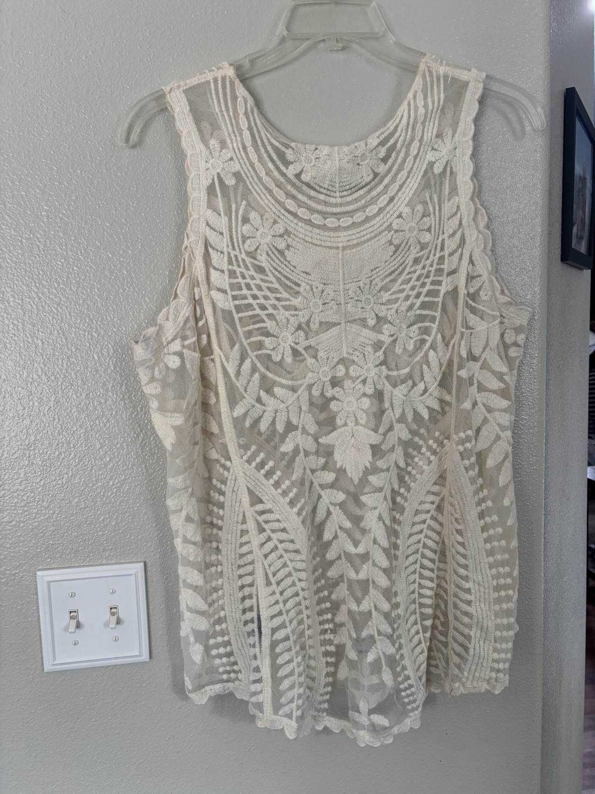 Knapp Studio 3XL Sheer Lace Embroidered Sleeveless Tank Top Cream Boho Plus Size