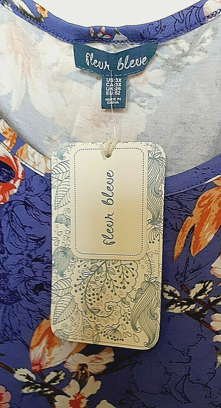 Fleur Bleue 95% viscose, 5% spandex multi-color floral tunic Size 3X