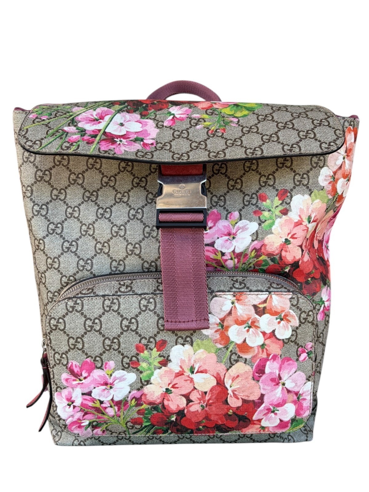 Gucci Beige GG Supreme Monogram Blooms Print Canvas Drawstring Backpack