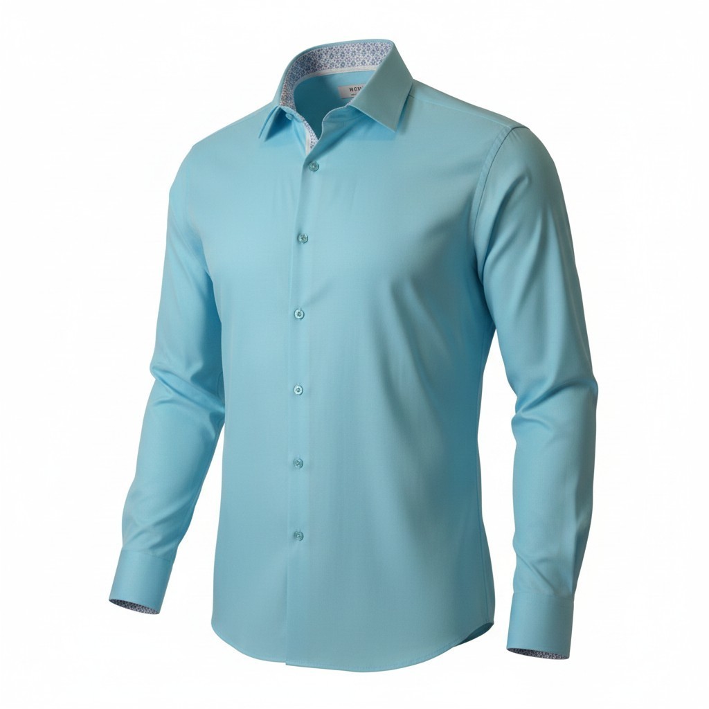 Monza Rosso Milano Tailored Fit Dress Shirt XL 17.5 Aqua Blue Long Sleeve