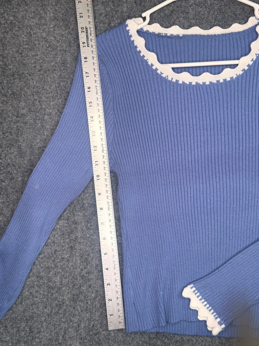 Scalloped Trim Ribbed Long Sleeve Top