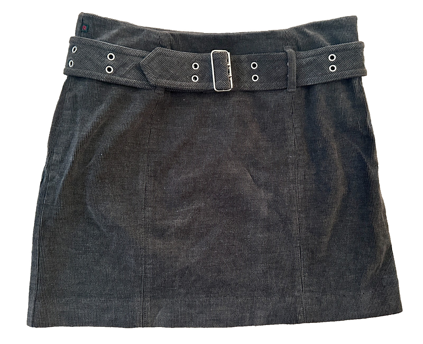 Ralph Lauren Gray Corduroy Mini Skirt Grommet Buckle Belt Above Knee Cotton 4