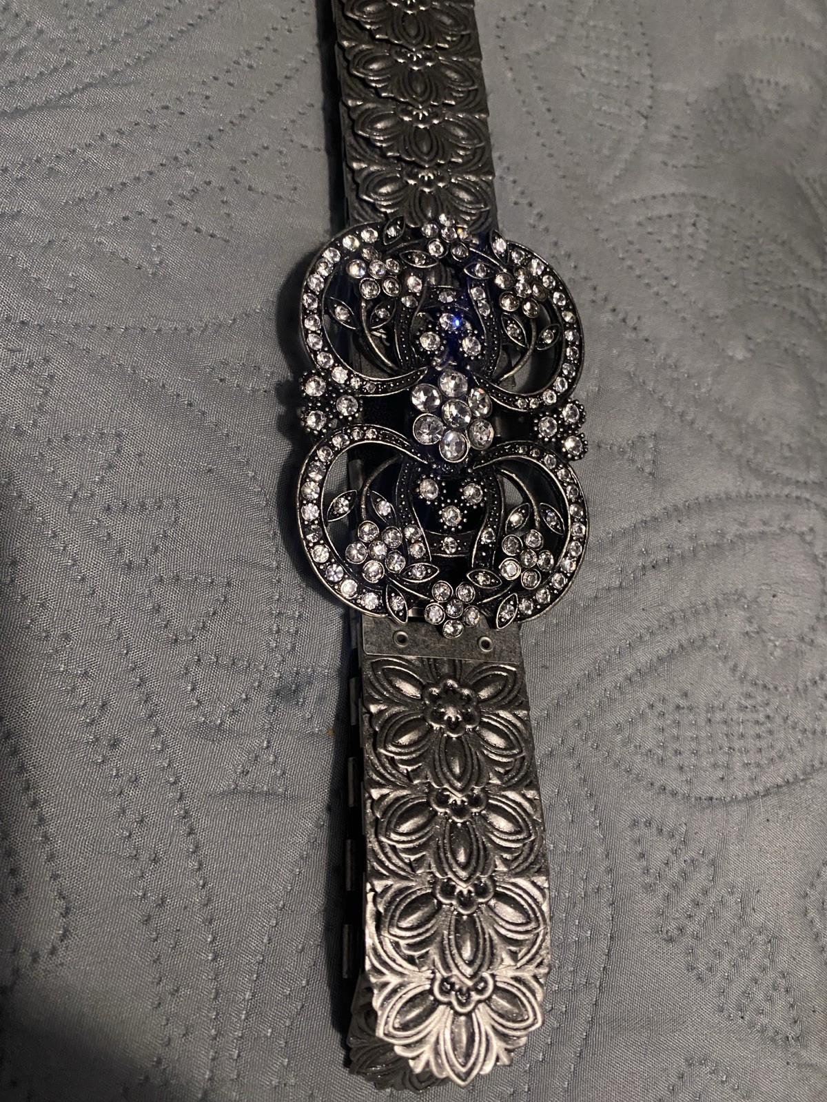 Ornate Metal & Stretchy Elastic Belt Rhinestone Buckle 30-40 Inches