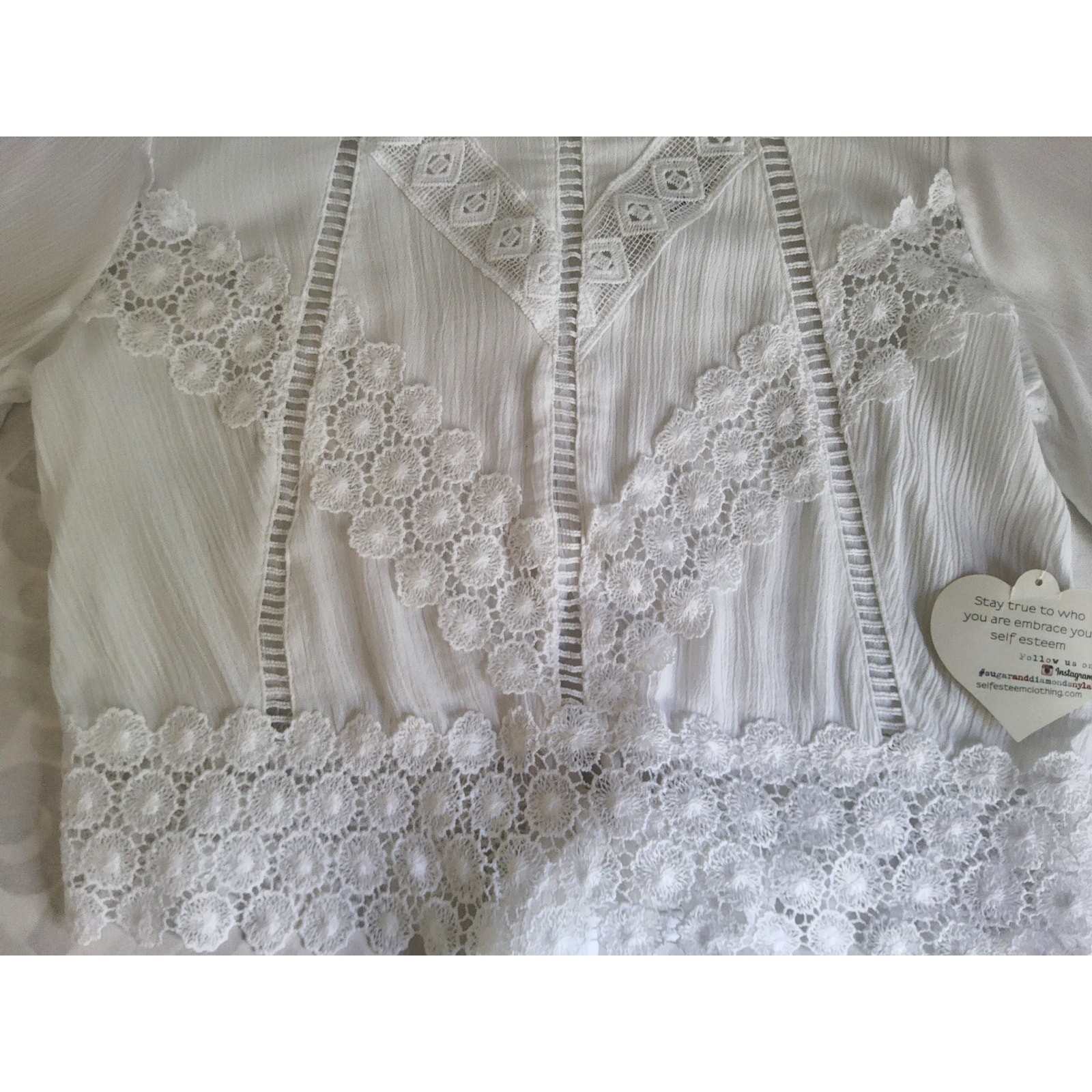 Self Esteem Boho Lace Tie Front Peasant Top XL