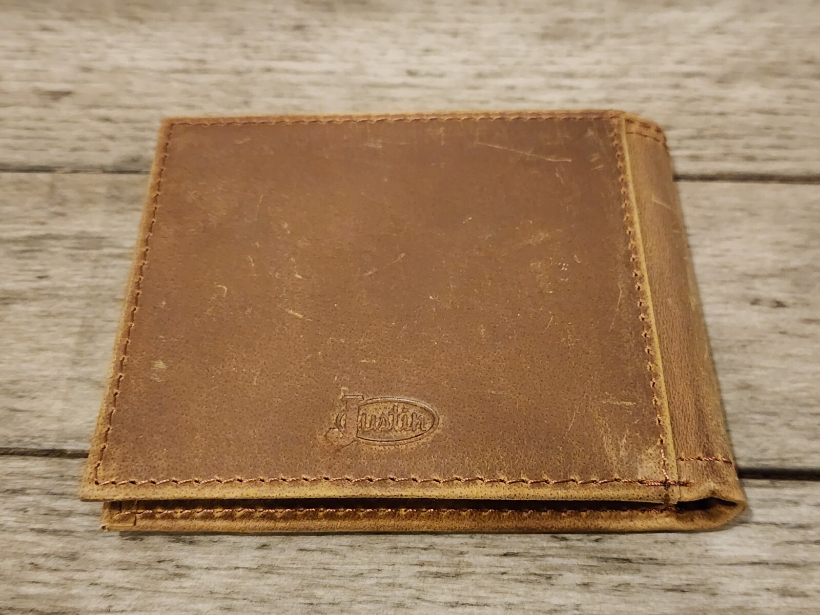 Justin Boots Men’s Praying Cowboy Leather Basketweave Horse Hair Bifold Wallet