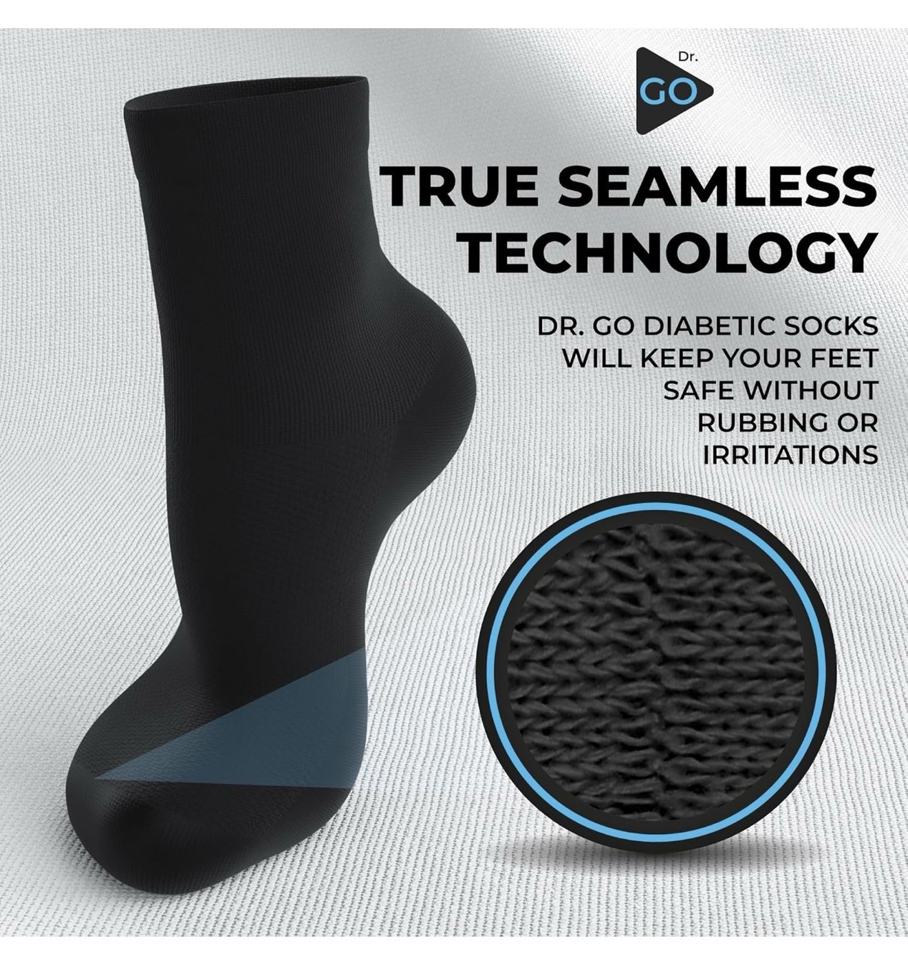 Dr Go Neuropathy Diabetic Socks Black Crew Size Seamless Non Binding 4 Pairs