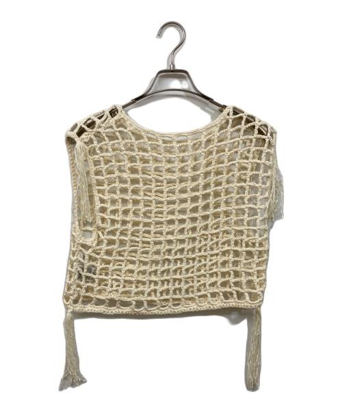YENN Ivory Melange Mesh Tank Top Ladies Free Size Cropped Sleeveless Casual
