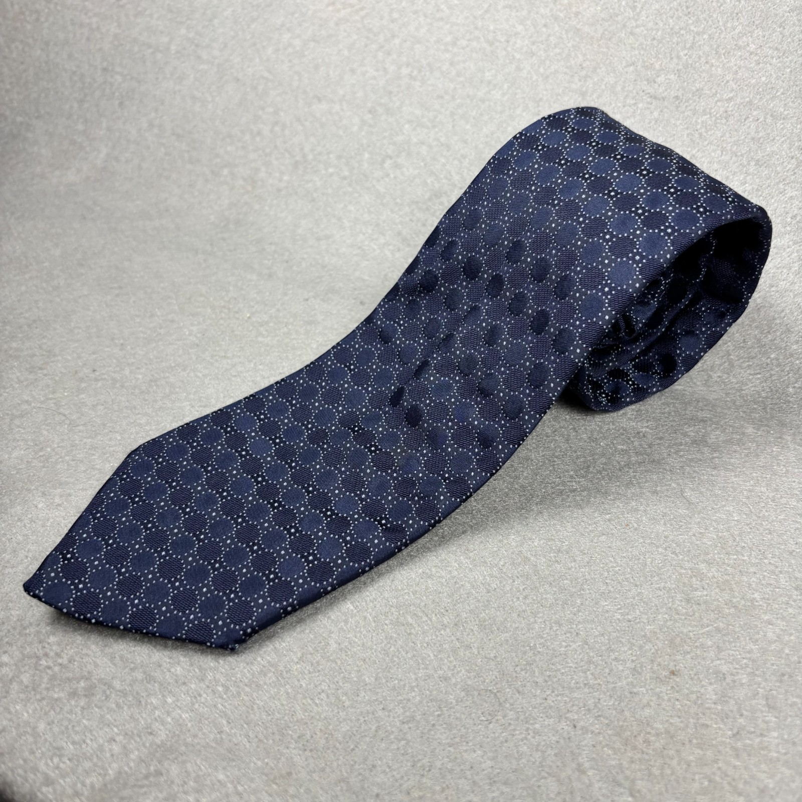 Andrew’s Ties Navy Blue Geometric Dot Silk Tie Made in Italy Classic 58″ 3.25″