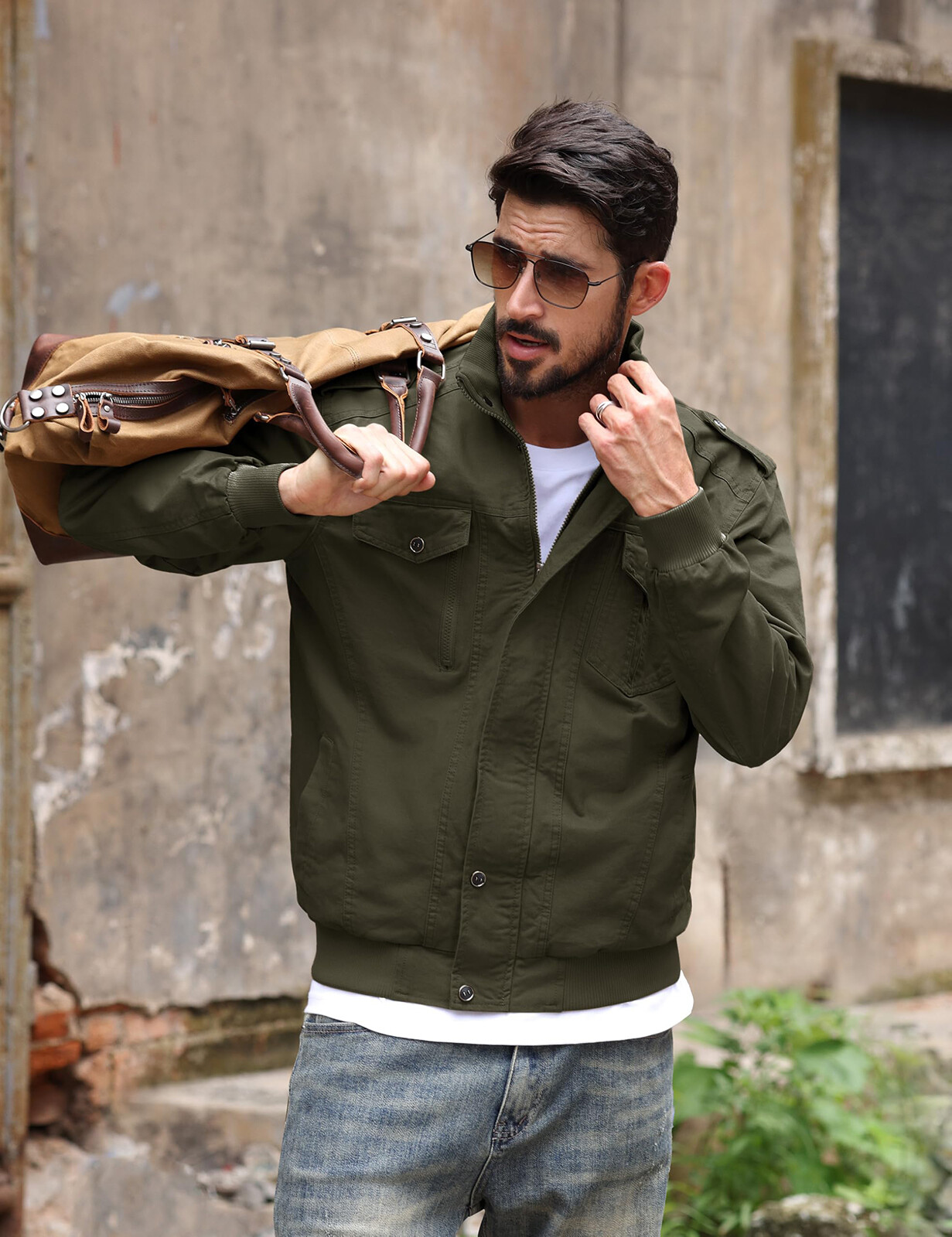 Men’s Spring Fall Cotton Jacket Bomber Jacket Casual Cargo Work Lightweight Coat