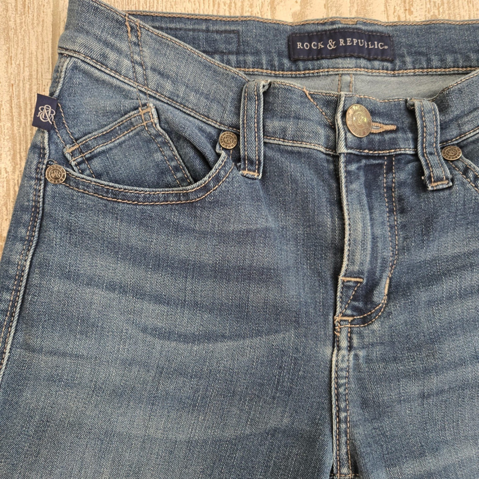 Rock & Republic Beijing Y2K Indigo Skinny Jeans Dark Wash Embroidered Size 2
