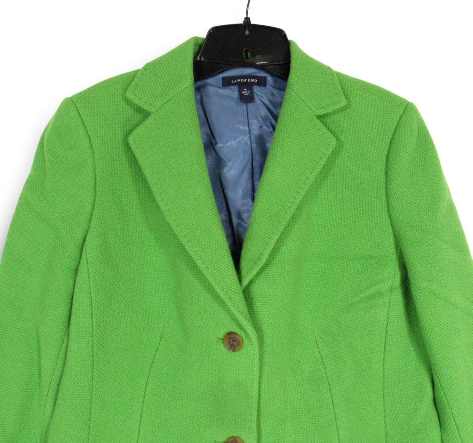 LANDS’ END Lined WOOL BLEND Apple Green 2-BUTTONS Pockets BLAZER/JACKET Sz 10