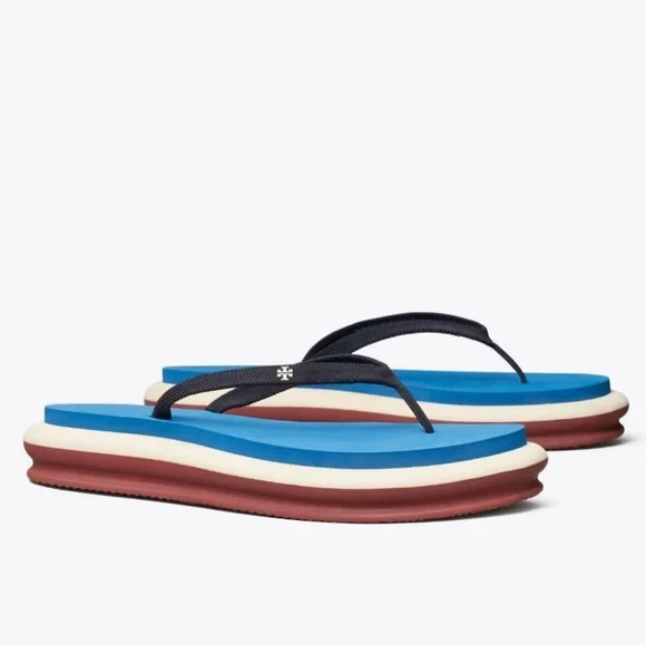 L@@K! NWT Size 8 Layered Flip Flop-Webbing Navy/Dark Blue/Cream~ NEW~ Gift