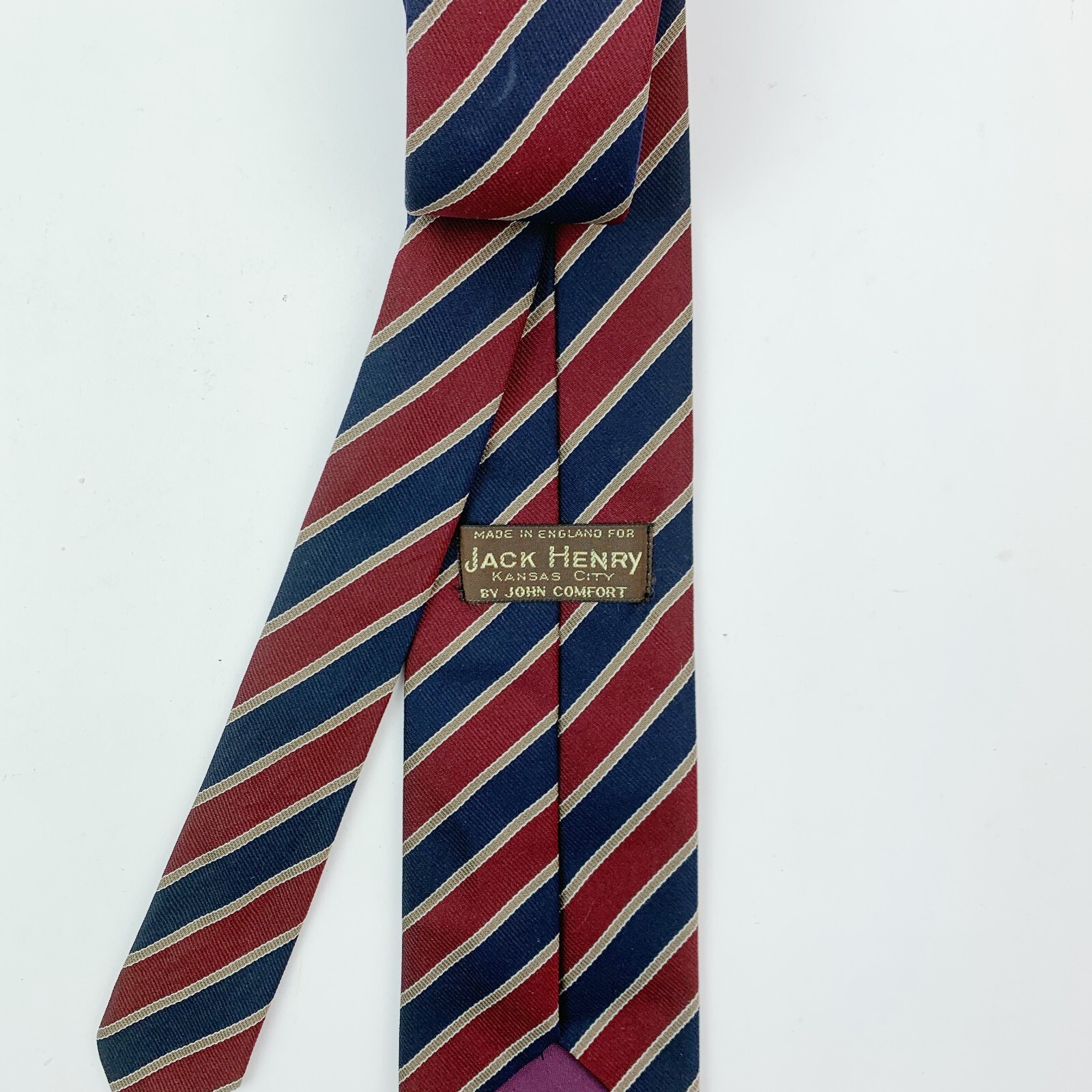 Jack Henry Men’s Tie 100% Silk Diagonal Blue Red Stripes Made in England 58 x 3″