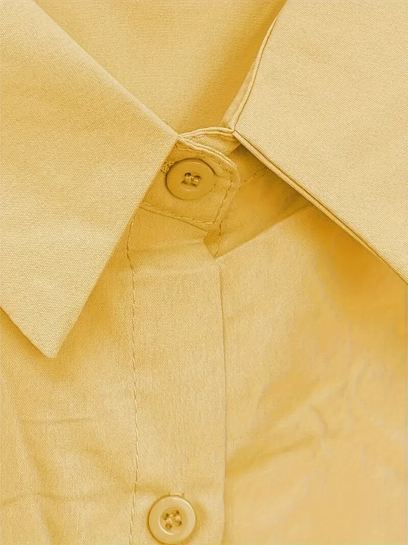Button Down Shirt – Lapel Collar, Flowy Long Sleeves – Yellow – Size 18/XXL-BNNT