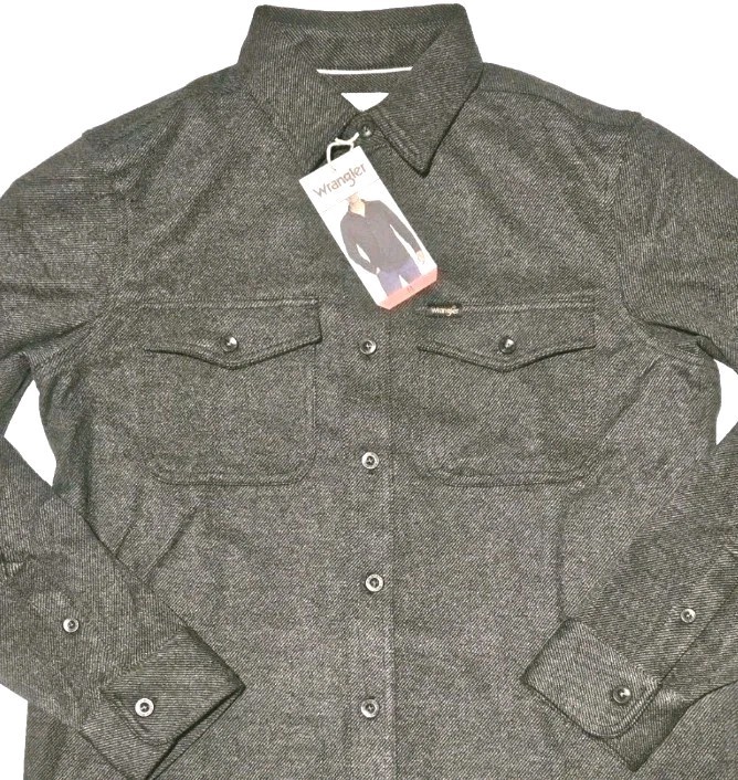 Wrangler Flannel Knit Men’s Shirt Button Down Size: Large 2-Way Stretch,Gray NWT