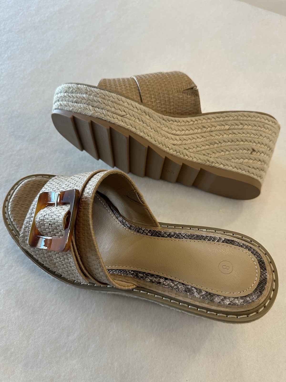 Coulga Women’s Wedge Platform Slide Sandals Buckle Beige Synthetic Rubber