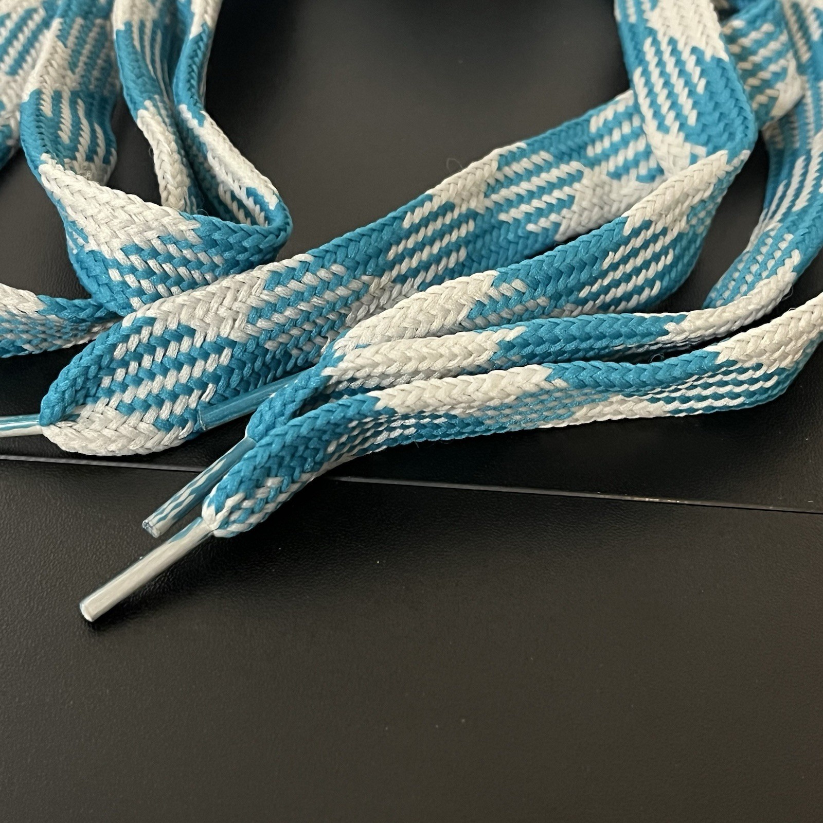 Shoe Laces Wide Fat Flat 45 inches Argyle Shoelaces 80s Vintage Baby Blue Gray