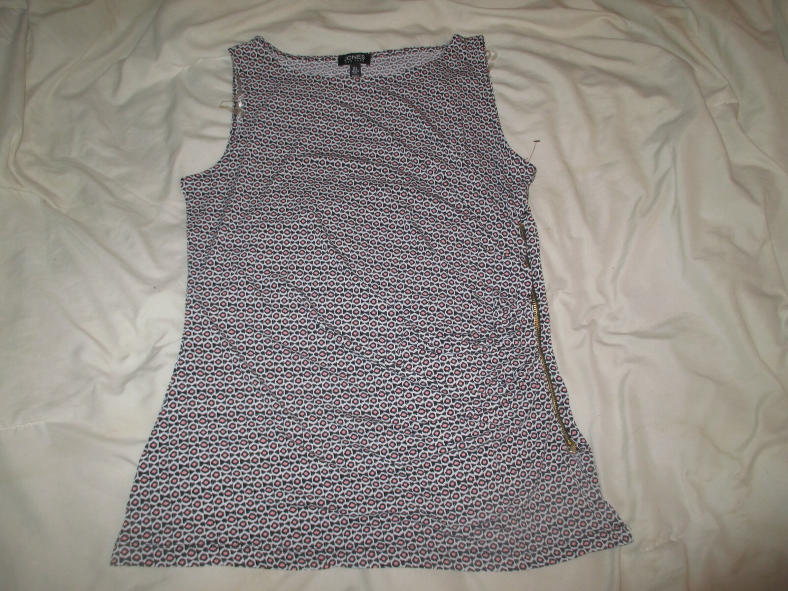 Jones New York White Brown Pink Geo Sleeveless Side Zipper Top Large