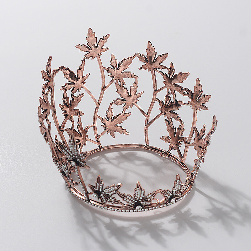 9cm Tall Clear Crystal Copper Wedding Queen Princess Prom Drama Round Crown