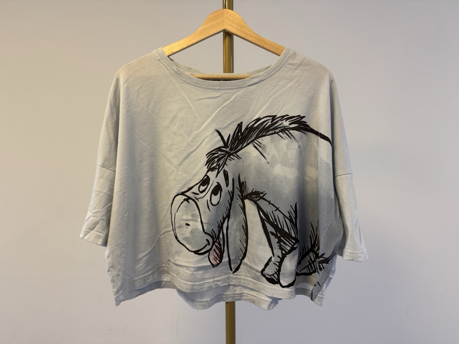 Large Primark Disney Eeyore Oversized Crop Top T-Shirt UK 14-16 Blue 100% Cotton