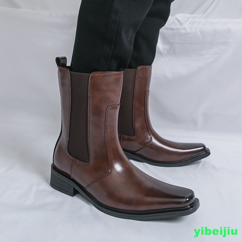 Men’s Western Gladiator Chelsea Ankle Boots Leather Shoes Square Toe Brogues New