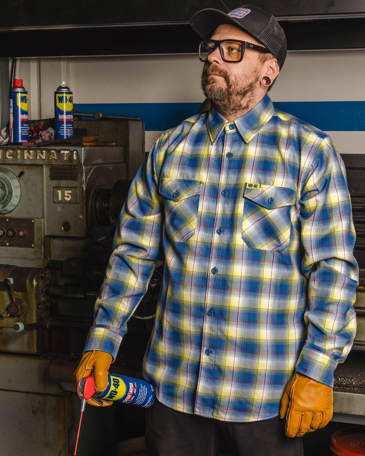 DIXXON Flannel “WD-40” Men’s Size XL Collab Plaid Blue Yellow Button Shirt