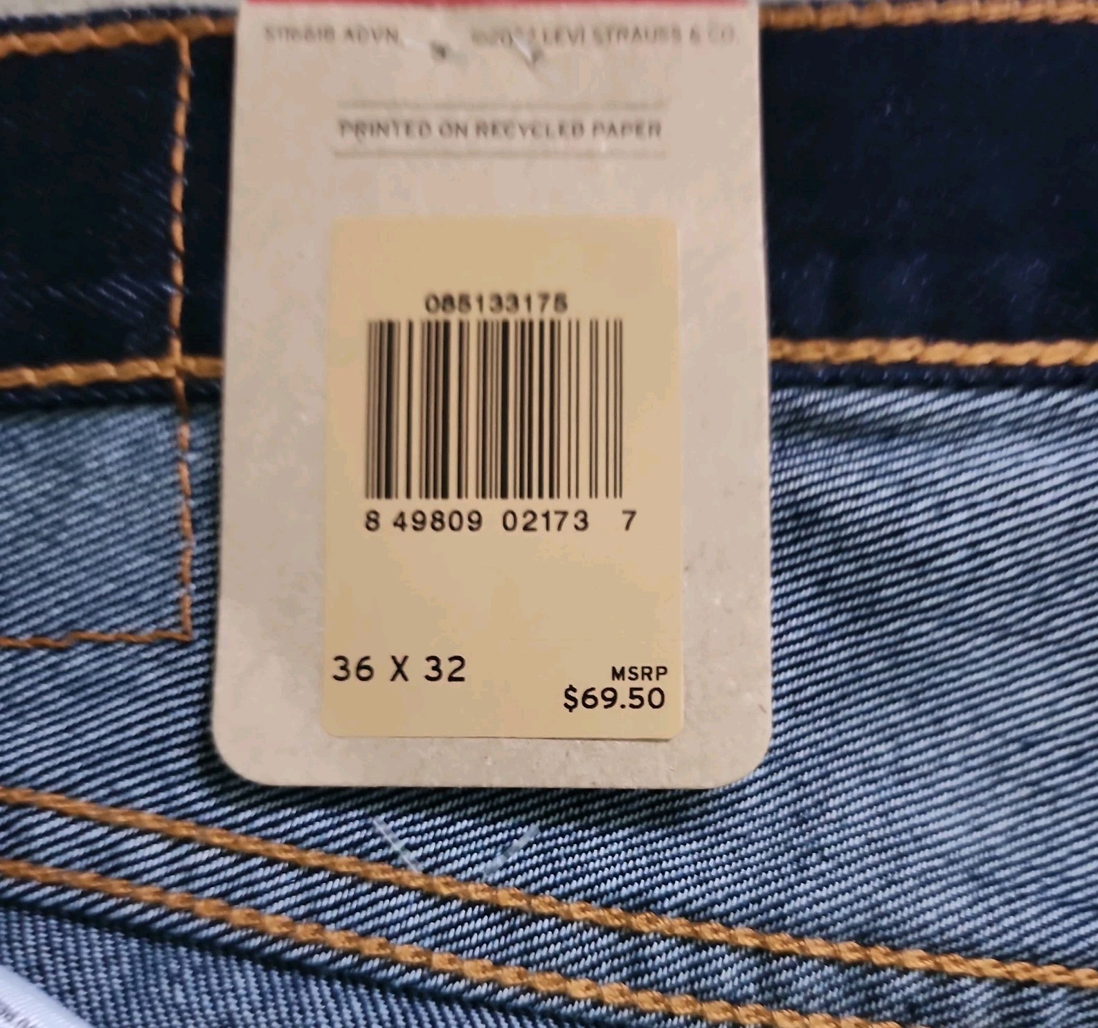 Levi’s 513 Men’s Slim Straight Fit 36×32 Dark Blue 085133175 NWT MSRP $69.50