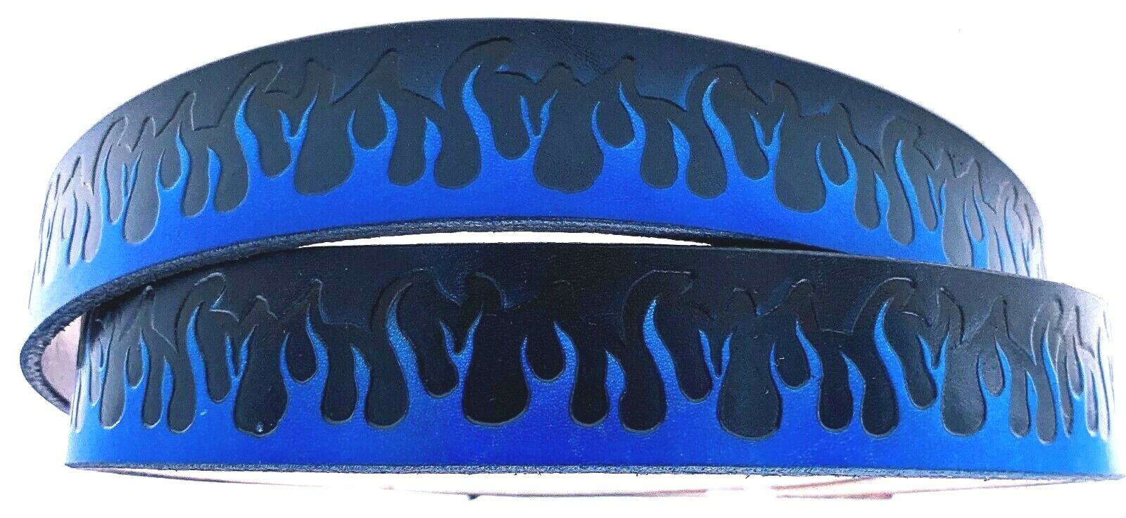 BLUE FLAMES EMBOSSED TRUCKER MOTORCYCLE COWHIDE LEATHER BELT SIZE 26-48 USA MADE