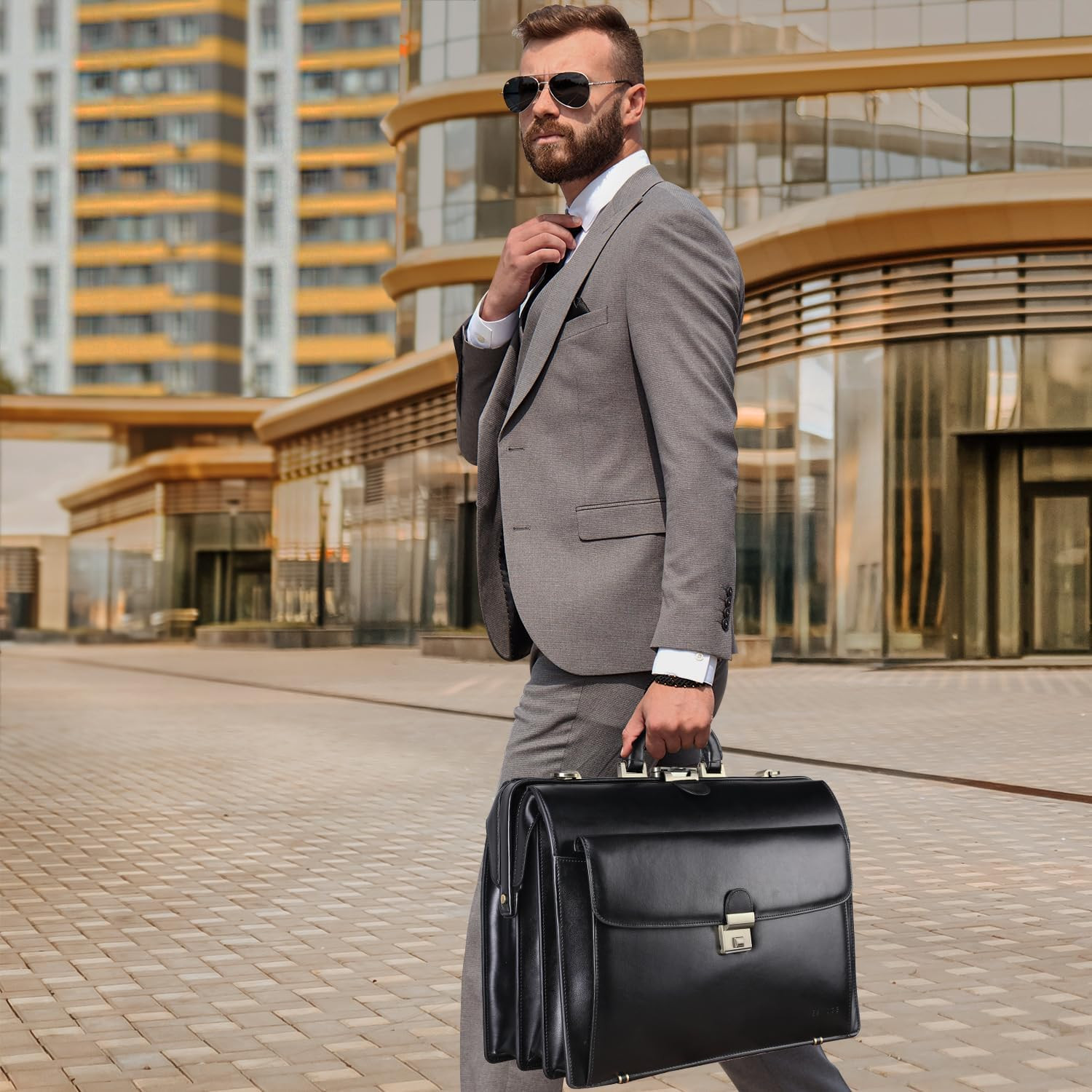 Elegant Large Leather Briefcase for Men – 15.6″ Lockable Attache Case