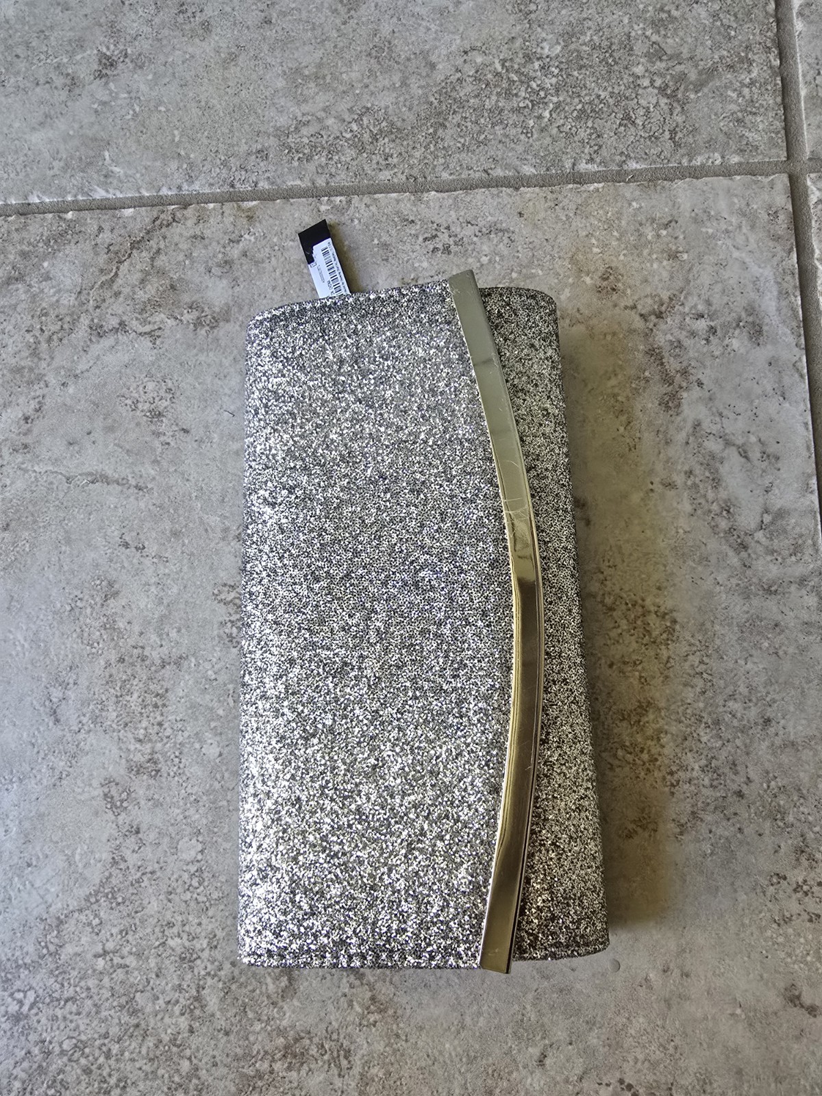 Silver Glitter Evening Clutch Purse Bag w/ Chain Strap~wedding Prom Formal Party