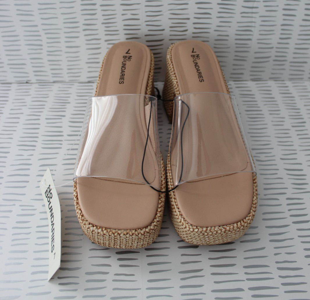 No Boundaries Womens Platform Mule Sandal Clear Multisize NWT