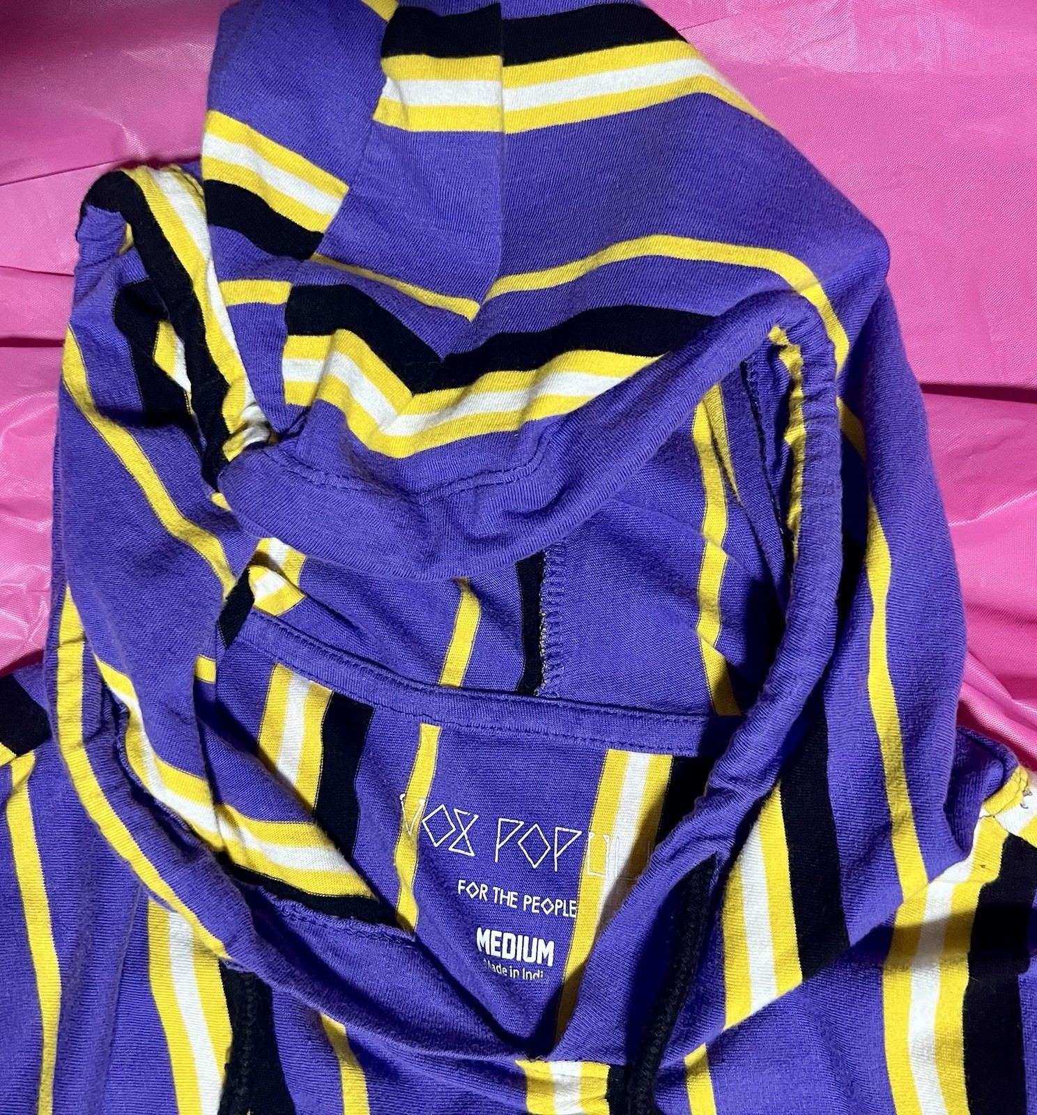 Clout Hooded Tshirt Medium Short Sleeve Purple Yellow Striped Vox Populi