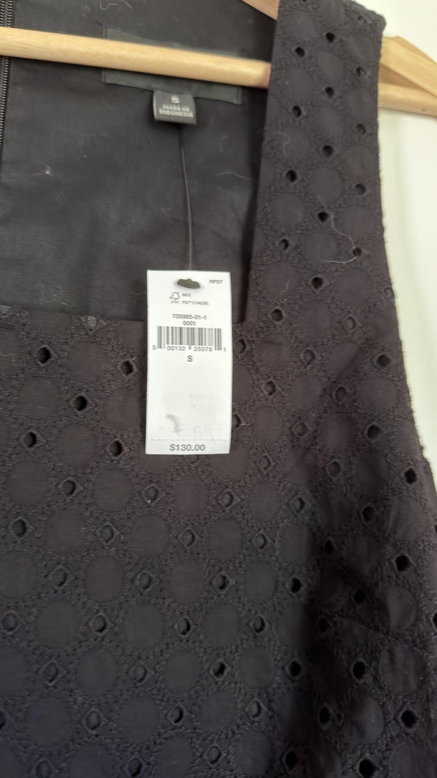 Banana Republic Black Cotton Eyelet Shift Dress Scoop Neck Size S