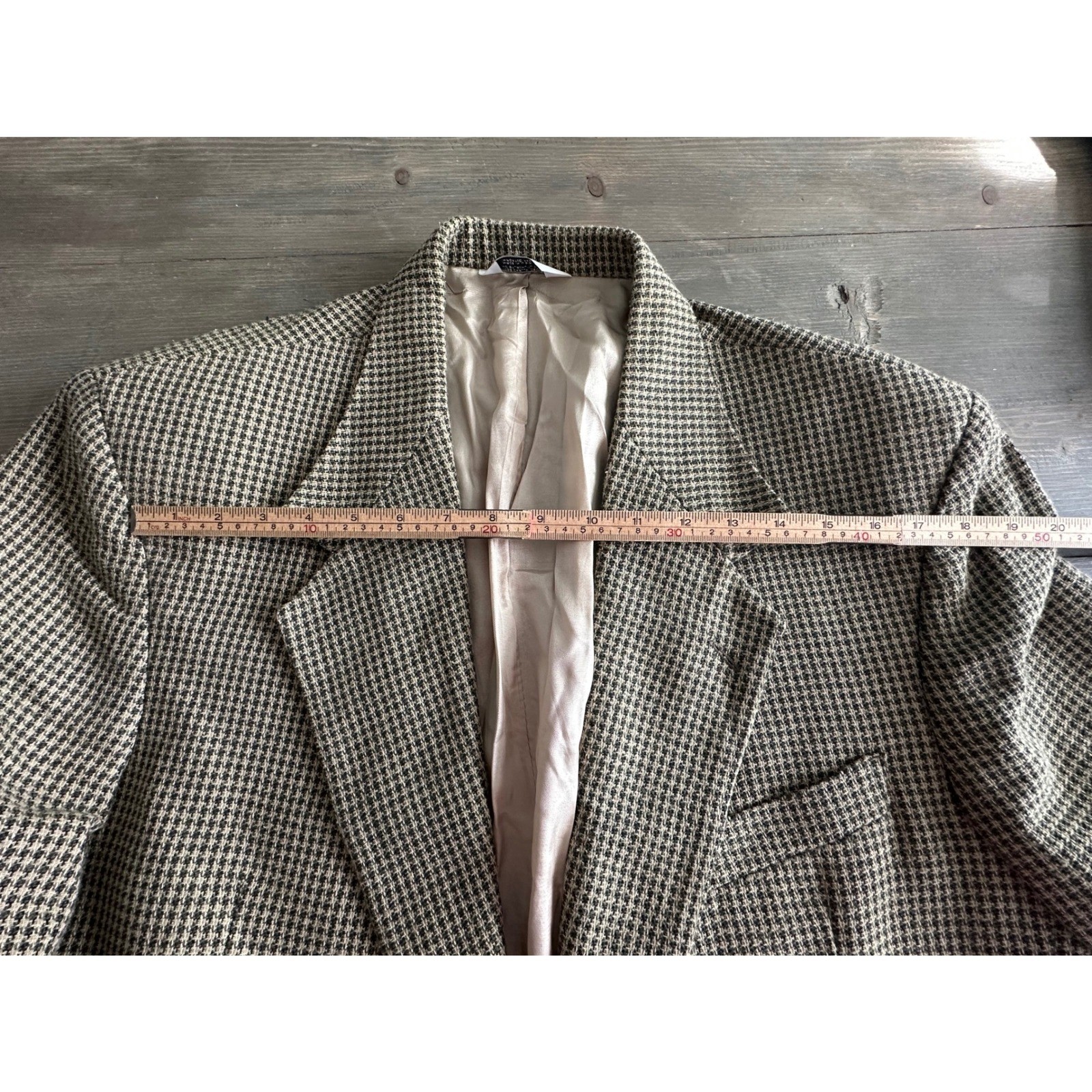 Vintage Cellini Uomo Green Tan Houndstooth Blazer Tailored Coat Men’s Size 46L