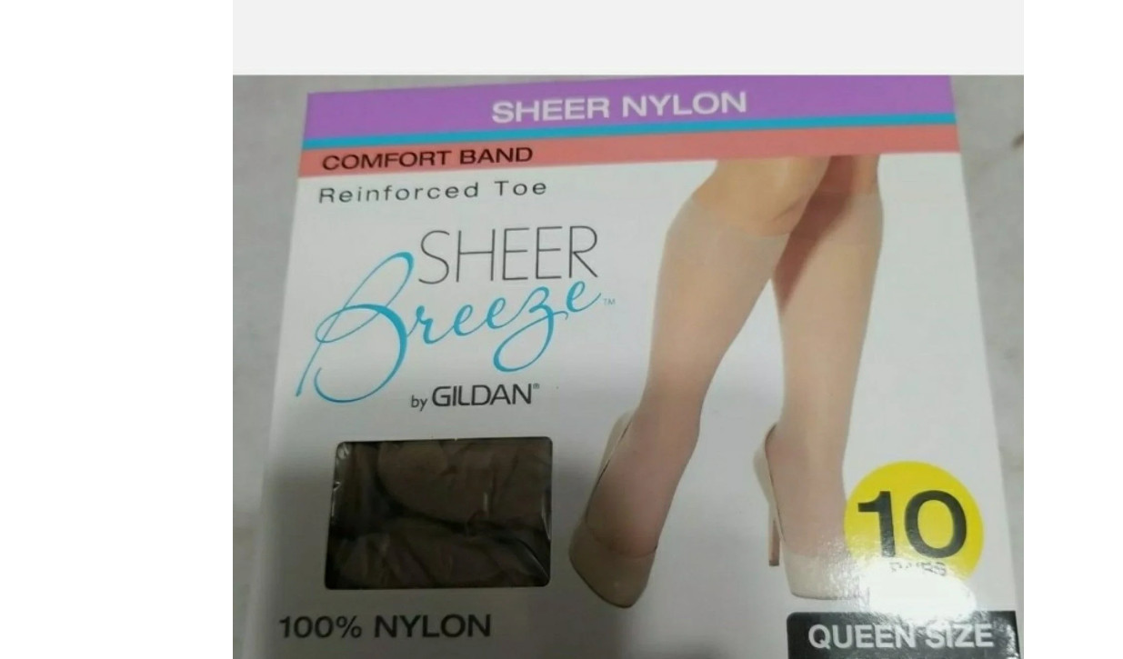 Gildan 10 Pairs Knee Highs Sheer Breeze Beige Nylon Size Queen