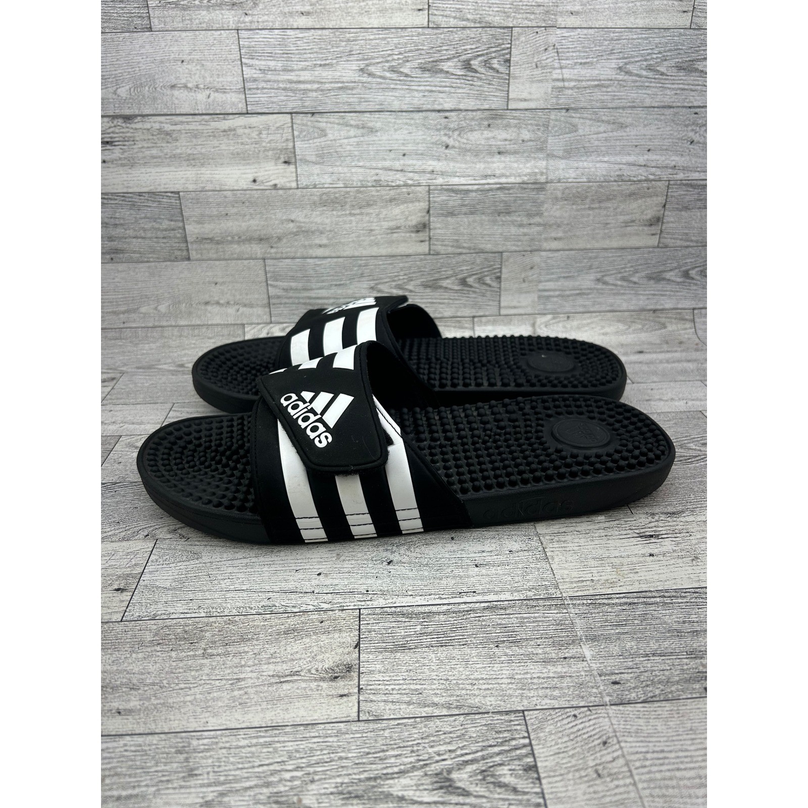Adidas Adissage Men Black White Massage Footbed Slide Sandals F35580 Size 12