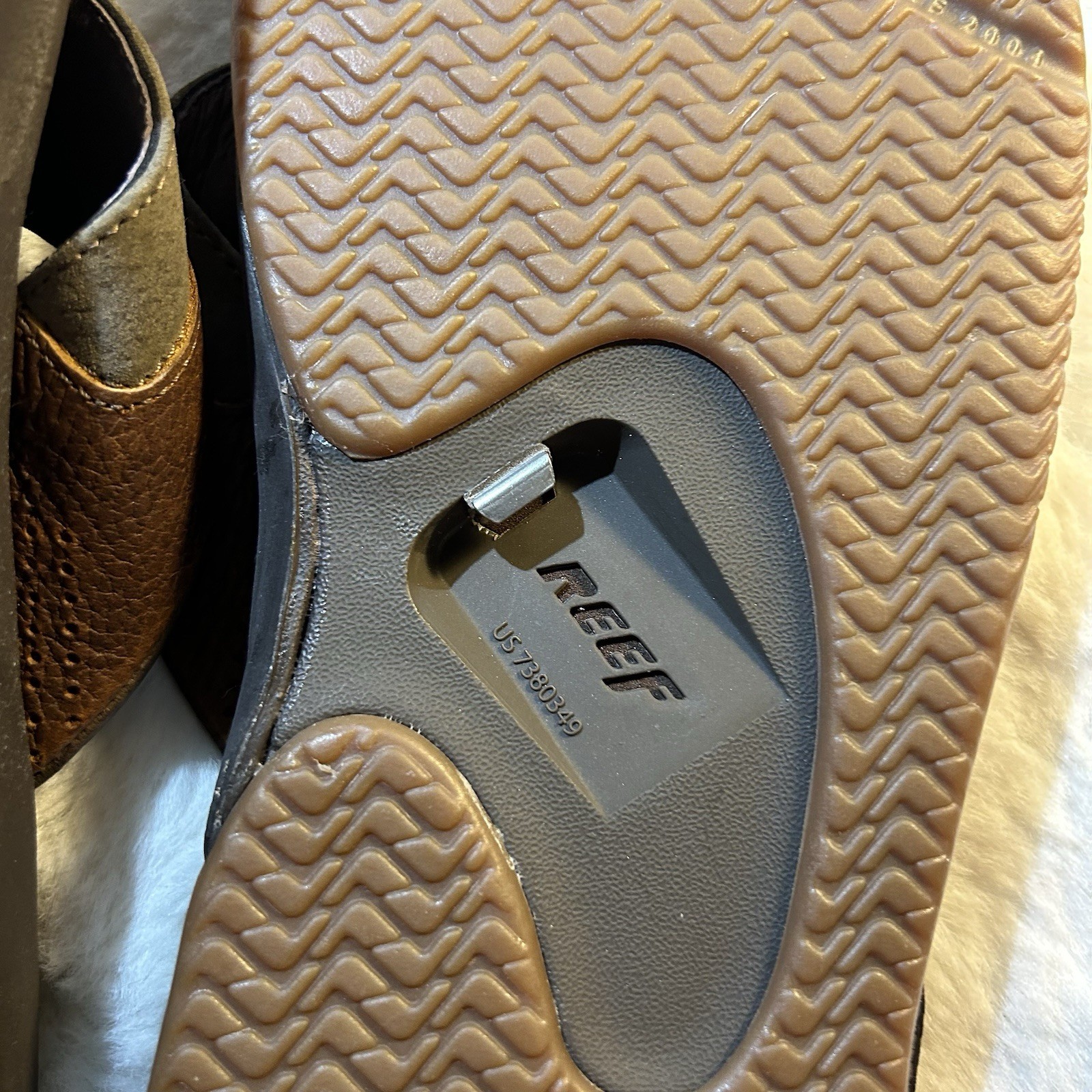 REEF Fanning Flip Flop Thong w/ Bottle Openers- Brown w/ Gum Sole – 12” Length
