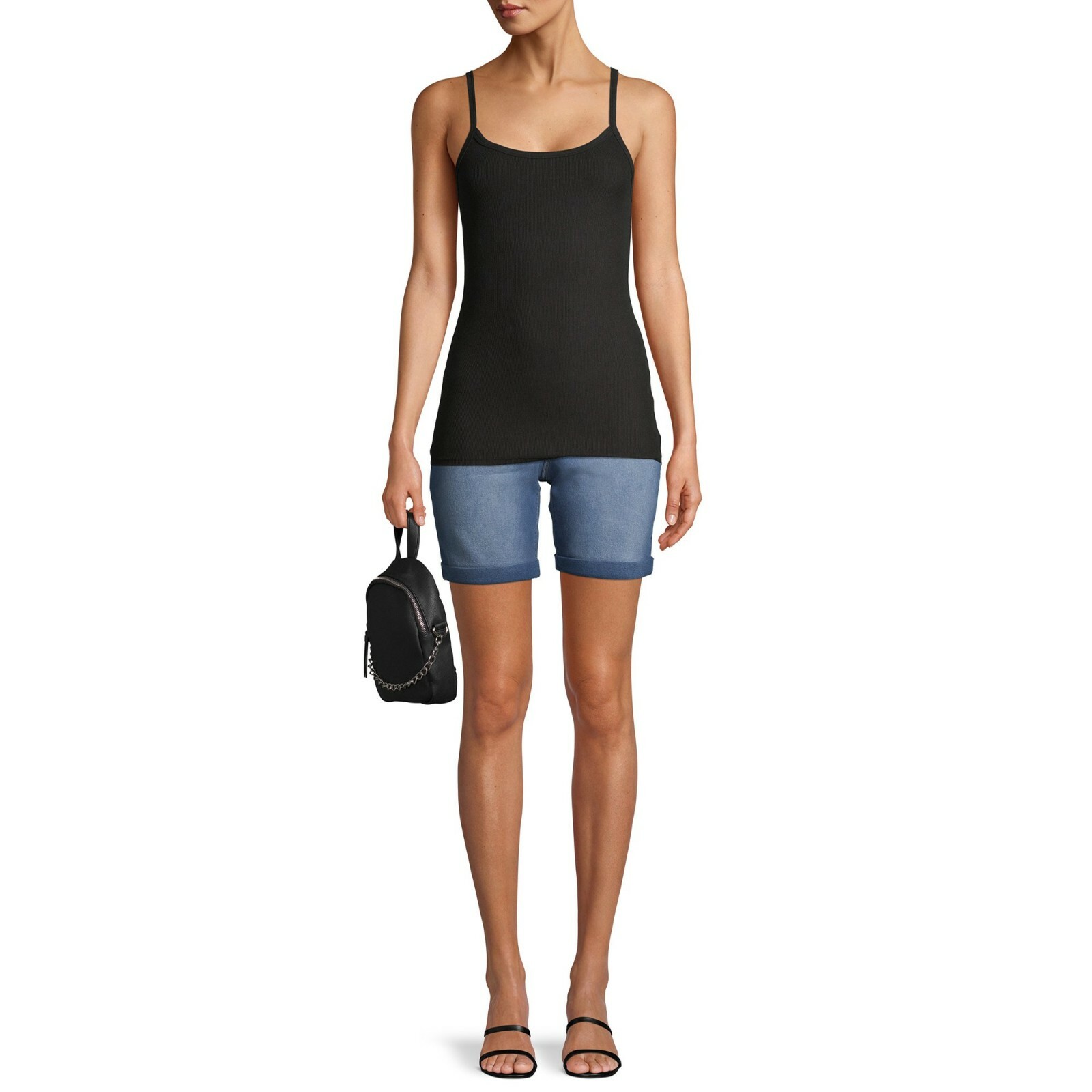 NO BOUNDARIES JUNIORS RIB CAMI FITTED STRETCH SOOT BLACK L (11-13) NWT [R]
