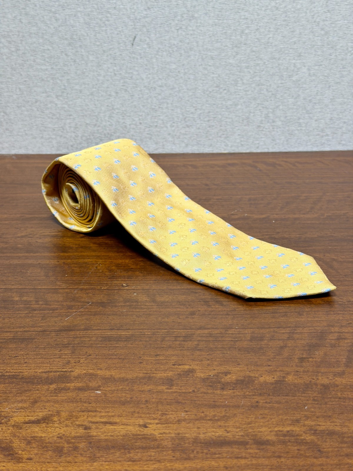 NWT Brooks Brothers Silk Tie Gold Blue Golden Fleece Logo Made in USA 59×3.25