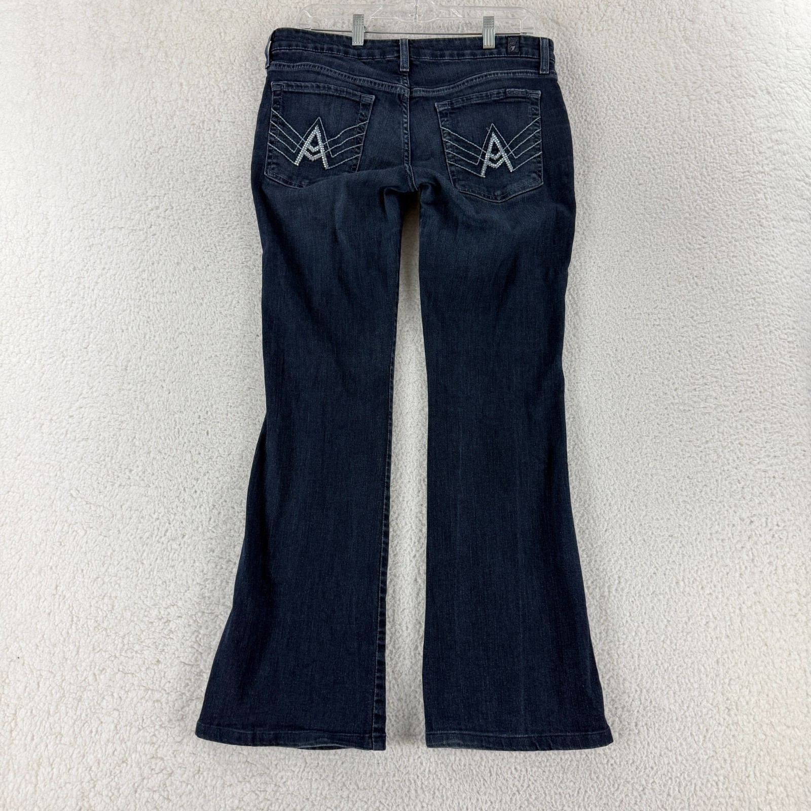 7 For All Mankind Flare Jeans Womens Size 31 Blue Denim Low Rise Dark Wash