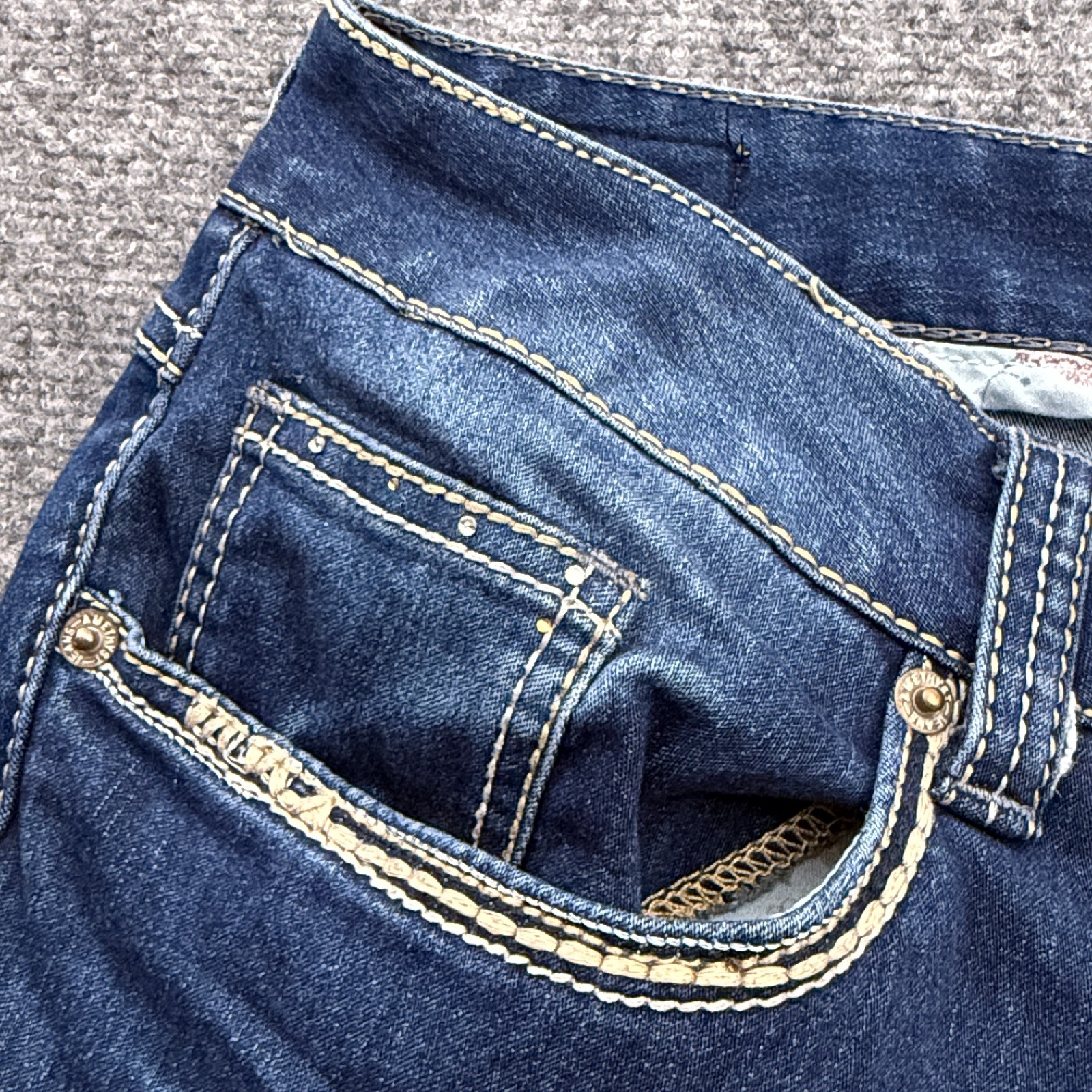 Amethyst Bootcut Jeans Womens 18 Stretch Blue Denim Flap Pocket Y2K Mid Rise