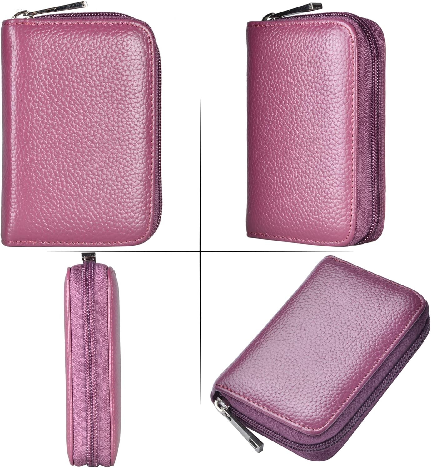 Genuine Leather Credit Card Holder Zipper Wallet With 26 Card Slots